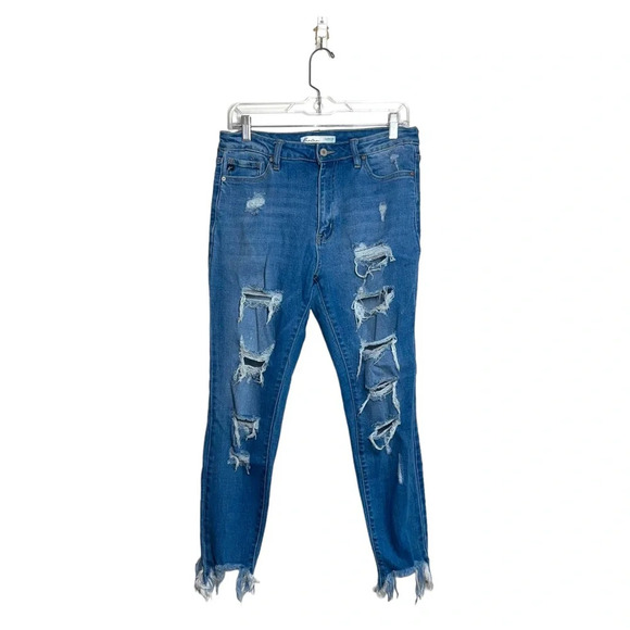 KanCan Light Wash High Rise Destructed Frayed Hem Ankle Skinny Jeans 28 Women’s - Picture 2 of 14